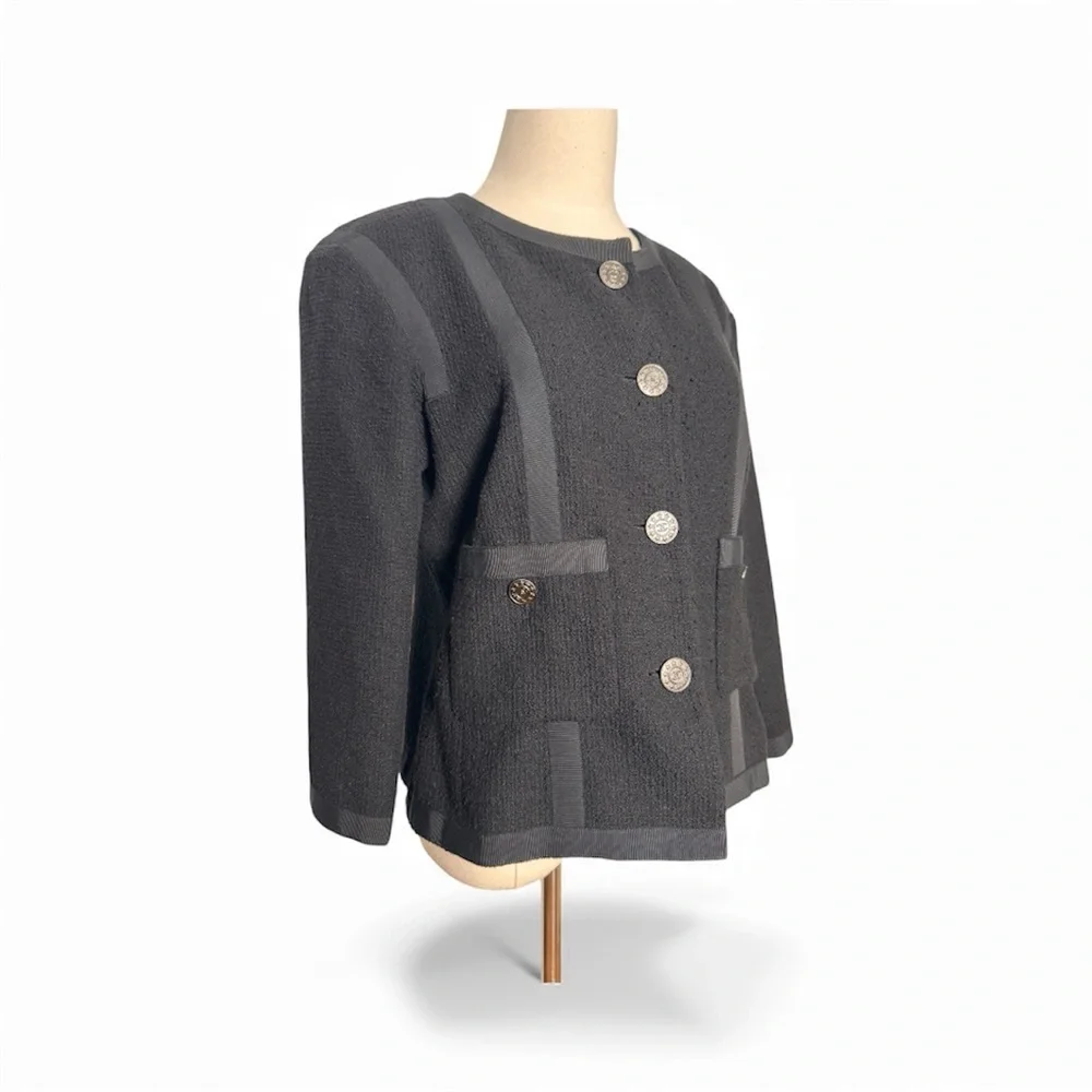 Chanel 2013 Black Cotton Tweed 3/4 Sleeve Jacket – Size 40